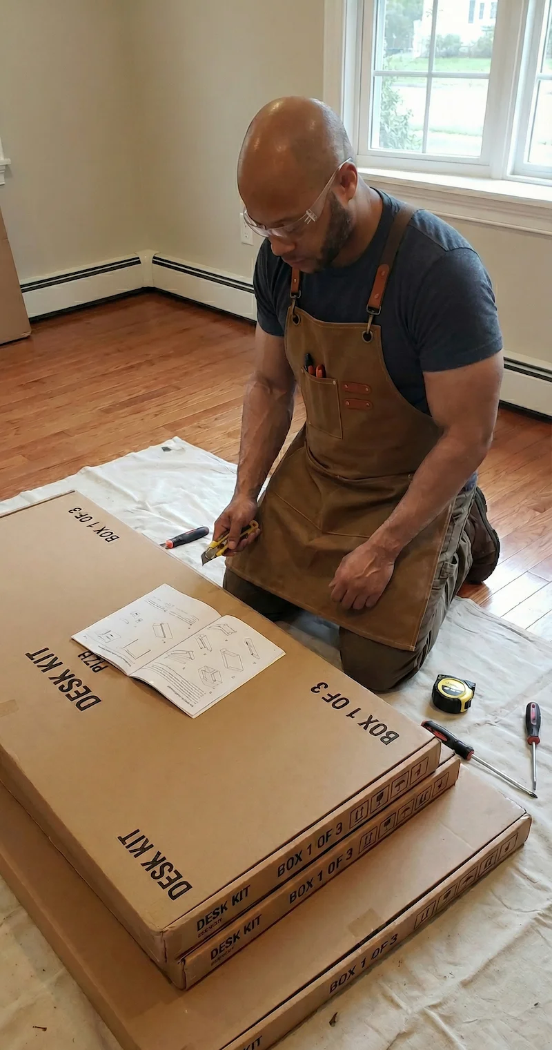 Flat pack furniture boxes ready for assembly