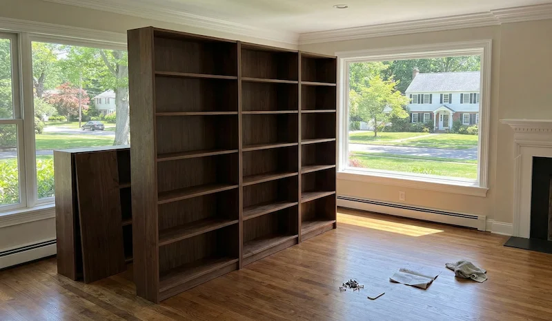 Bookshelf assembly in Riverdale apartment