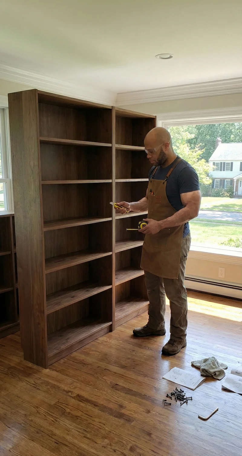 Assembled bookshelf in a Scarsdale home